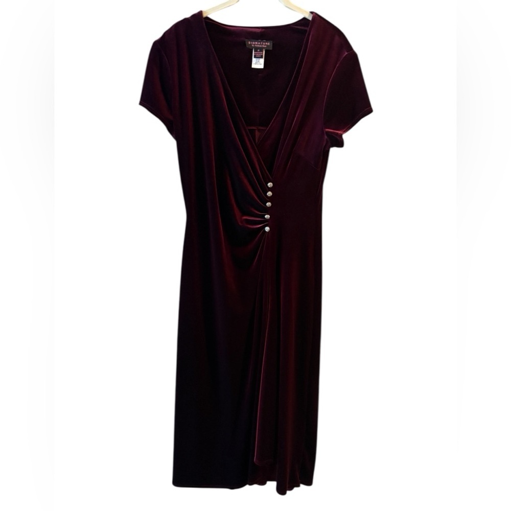 Vintage Robbie Bee Burgundy Velvet  Surplice Rockabilly Grunge Dress Size 10 - Picture 2 of 12